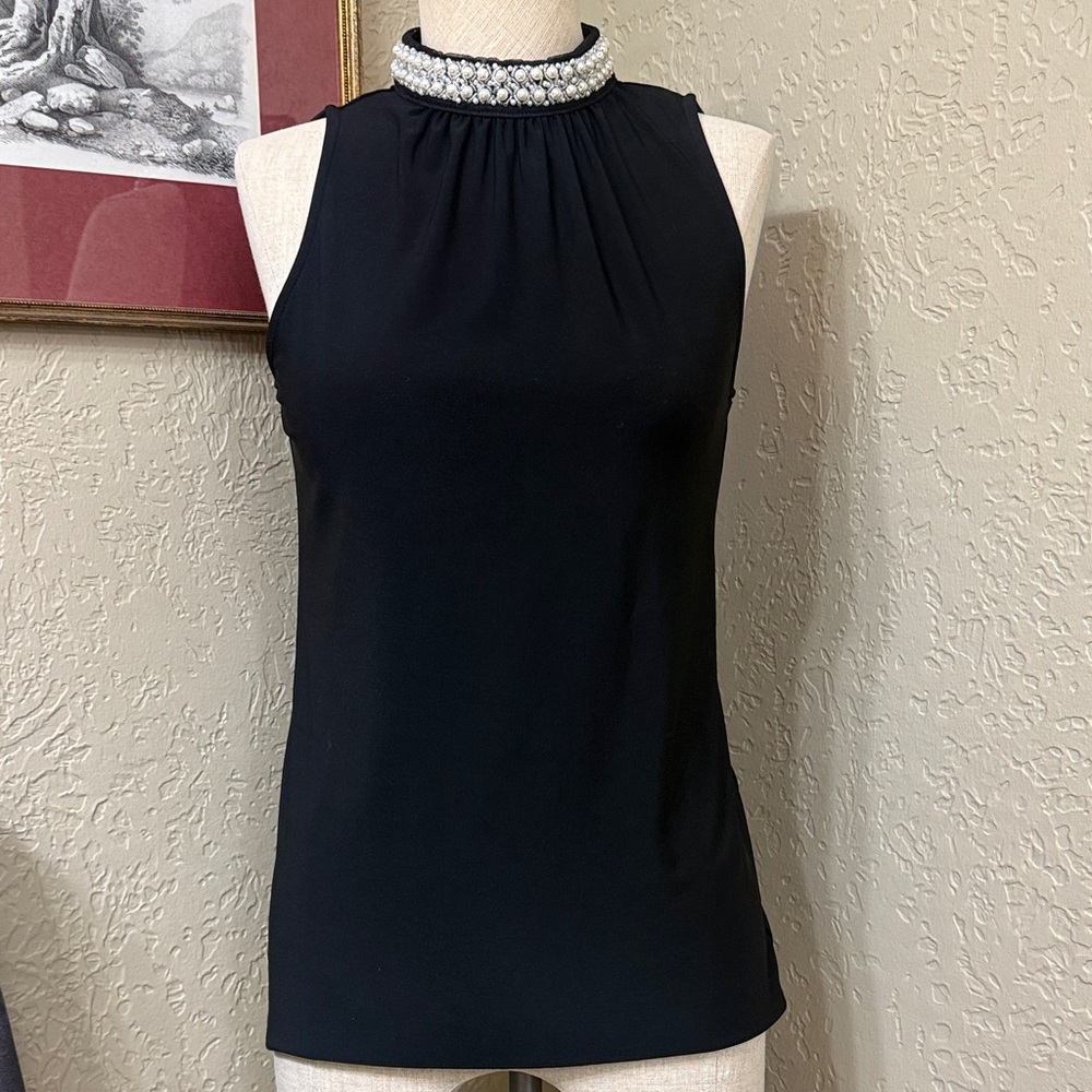 White House Black Market Black Pearl-Embellished Elegant  Top - Women XXS